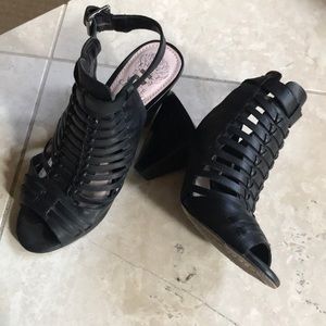 Black Leather Gladiator Block Heel Vince Camuto